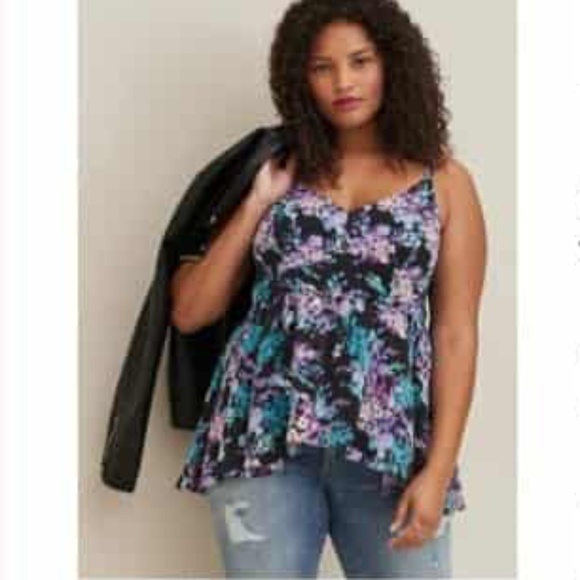 torrid Plus-Size Peplum V Neck Camisole, Floral, Size 6X - Picture 3 of 3